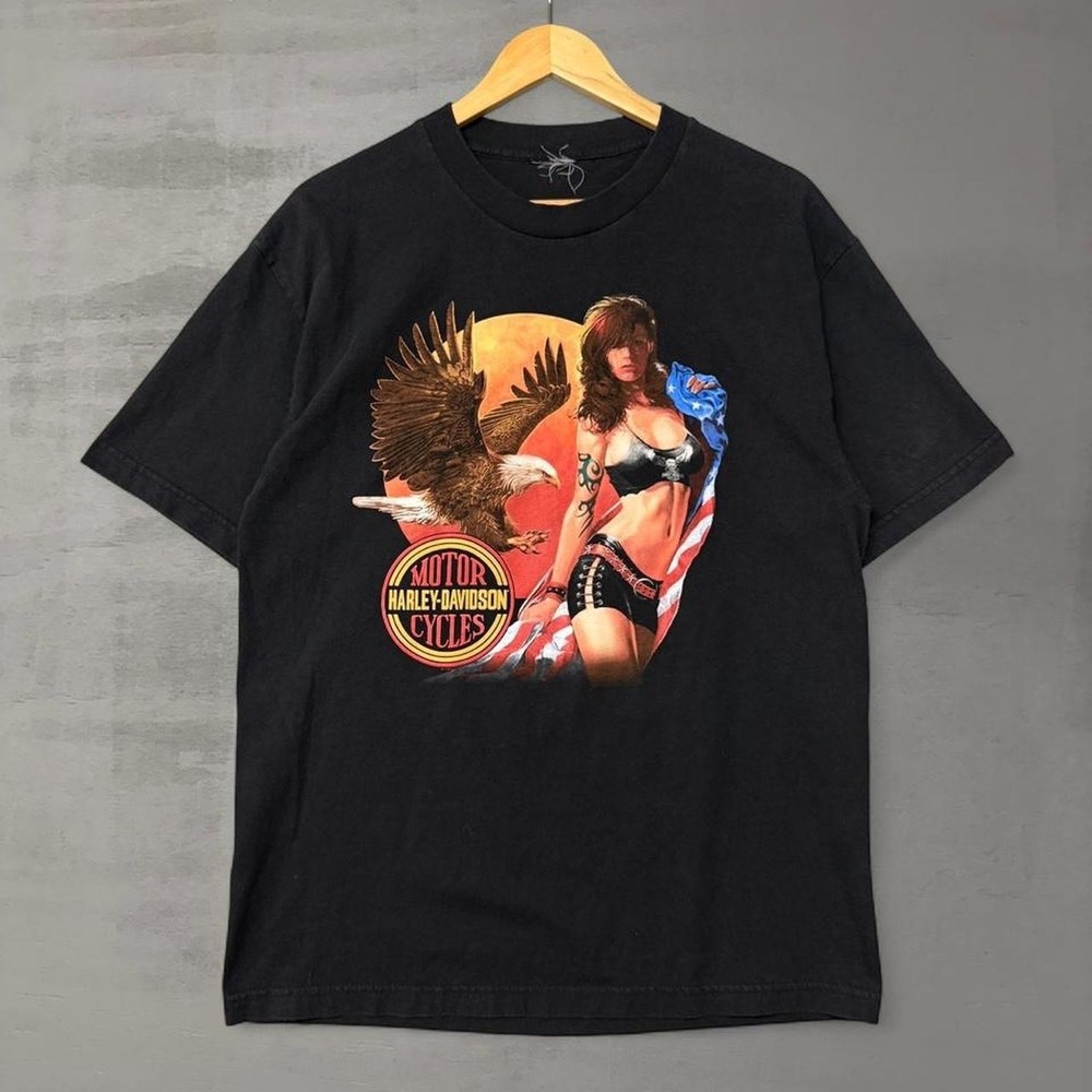 Vintage Harley Davidson‎ Pin Up Girl Shirt Black Eagl Fort Lauderdale Graphic XL